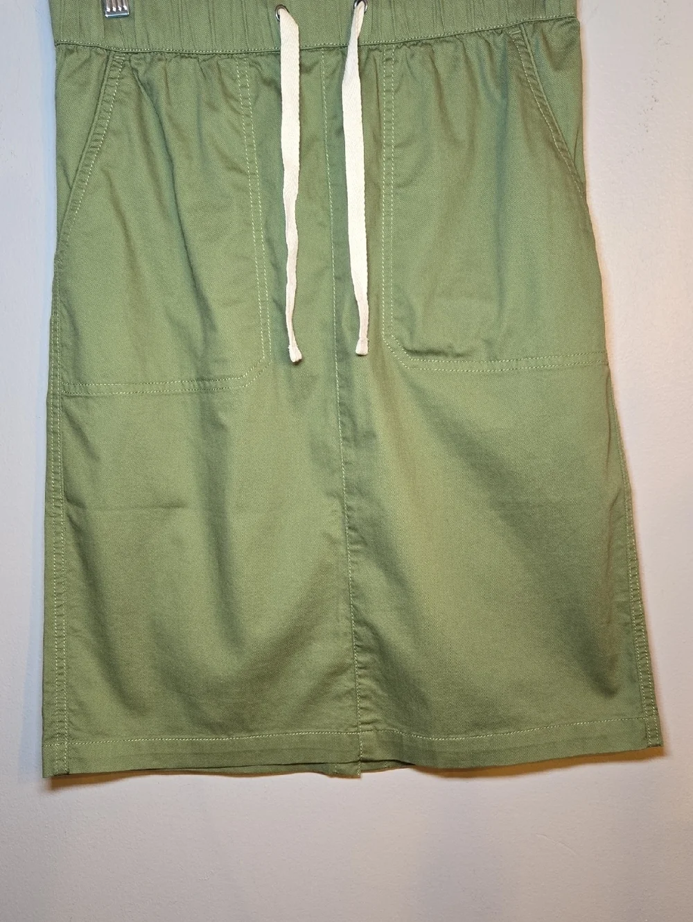 Pact Daily Twill Organic Cotton Pocket Slit Drawstring Waist Midi Skirt NWOT